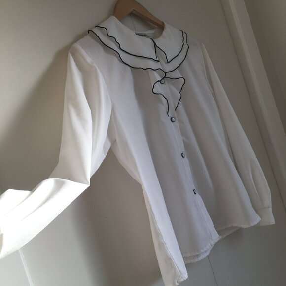 Vintage Bibbed Collar White Button Down Performance Choir Blouse - Picture 3 of 16